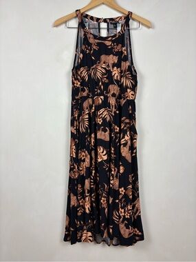 Torrid Black Leopard Jungle Print Midi Dress Size 00 Boho Tropical Flowy Dress